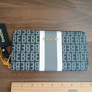 Bebe Black, Gray and White Logo Wallet